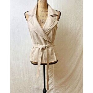 ECCOCI Women's Gray Double-Breasted Linen Belted Top Vest Sz 8 MSRP $139